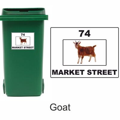 3 x Animal Themed Wheelie Bin Stickers, Address Sign, House Home or Business, Door Number Road Name Sticker, A5 or A4 Size - A5 (210mm x 147mm) - Goat