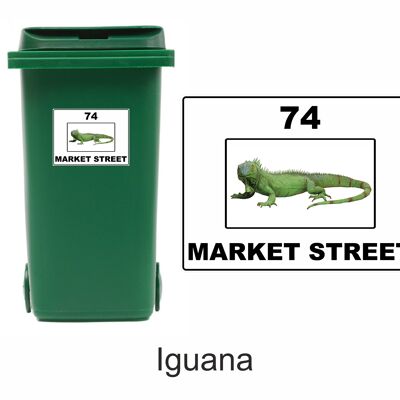 3 x Animal Themed Wheelie Bin Stickers, Address Sign, House Home or Business, Door Number Road Name Sticker, A5 or A4 Size - A5 (210mm x 147mm) - Iguana