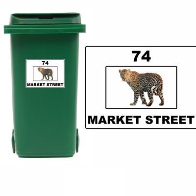 3 x Animal Themed Wheelie Bin Stickers, Address Sign, House Home or Business, Door Number Road Name Sticker, A5 or A4 Size - A5 (210mm x 147mm) - Jaguar