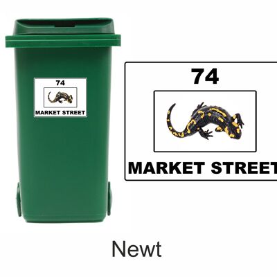 3 x Animal Themed Wheelie Bin Stickers, Address Sign, House Home or Business, Door Number Road Name Sticker, A5 or A4 Size - A5 (210mm x 147mm) - Newt