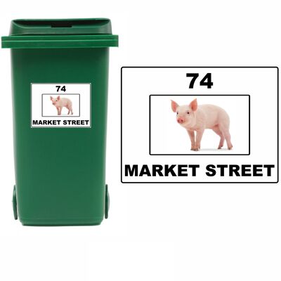 3 x Animal Themed Wheelie Bin Stickers, Address Sign, House Home or Business, Door Number Road Name Sticker, A5 or A4 Size - A5 (210mm x 147mm) - Pig