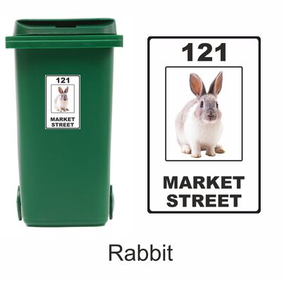 3 x Animal Themed Wheelie Bin Stickers, Address Sign, House Home or Business, Door Number Road Name Sticker, A5 or A4 Size - A5 (210mm x 147mm) - Rabbit