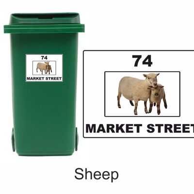 3 x Animal Themed Wheelie Bin Stickers, Address Sign, House Home or Business, Door Number Road Name Sticker, A5 or A4 Size - A5 (210mm x 147mm) - Sheep
