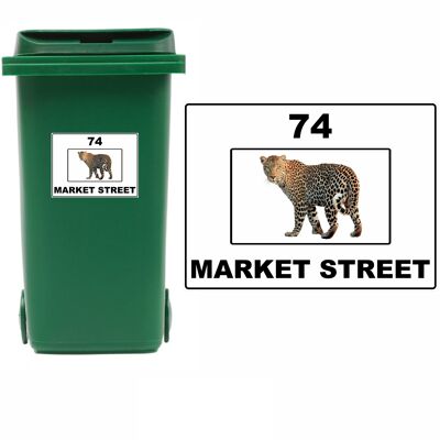3 x Animal Themed Wheelie Bin Stickers, Address Sign, House Home or Business, Door Number Road Name Sticker, A5 or A4 Size - A4 (297mm x 210mm) - Jaguar
