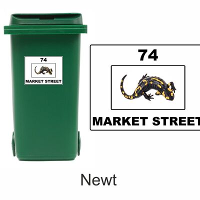 3 x Animal Themed Wheelie Bin Stickers, Address Sign, House Home or Business, Door Number Road Name Sticker, A5 or A4 Size - A4 (297mm x 210mm) - Newt