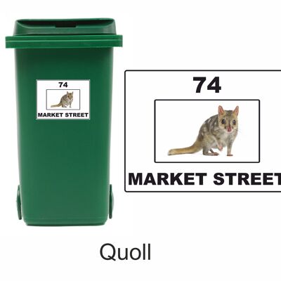 3 x Animal Themed Wheelie Bin Stickers, Address Sign, House Home or Business, Door Number Road Name Sticker, A5 or A4 Size - A4 (297mm x 210mm) - Quoll