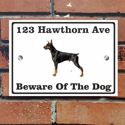 Beware of The Dog, Doberman German Shepherd Pitbull Rottweiler, Address Sign For House Home or Business, Door Number Road Name Plaque, in A5 or A4 Size - A5 (210mm x 147mm) - White - Doberman