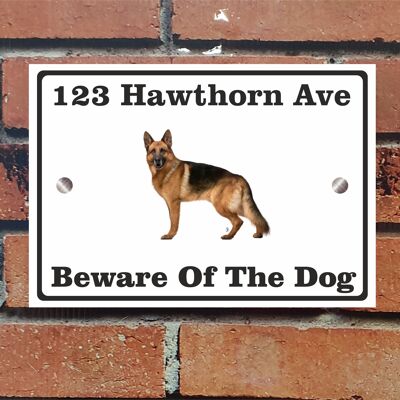 Beware of The Dog, Doberman German Shepherd Pitbull Rottweiler, Address Sign For House Home or Business, Door Number Road Name Plaque, in A5 or A4 Size - A5 (210mm x 147mm) - White - German Shepherd