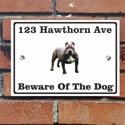 Beware of The Dog, Doberman German Shepherd Pitbull Rottweiler, Address Sign For House Home or Business, Door Number Road Name Plaque, in A5 or A4 Size - A5 (210mm x 147mm) - White - Pitbull