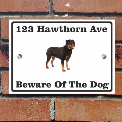 Beware of The Dog, Doberman German Shepherd Pitbull Rottweiler, Address Sign For House Home or Business, Door Number Road Name Plaque, in A5 or A4 Size - A5 (210mm x 147mm) - White - Rottweiler