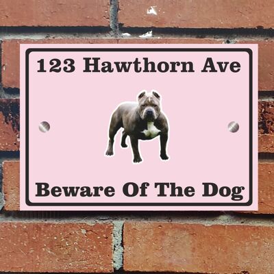 Beware of The Dog, Doberman German Shepherd Pitbull Rottweiler, Address Sign For House Home or Business, Door Number Road Name Plaque, in A5 or A4 Size - A5 (210mm x 147mm) - Baby Pink - Pitbull