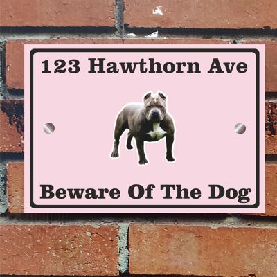 Beware of The Dog, Doberman German Shepherd Pitbull Rottweiler, Address Sign For House Home or Business, Door Number Road Name Plaque, in A5 or A4 Size - A5 (210mm x 147mm) - Baby Pink - Pitbull