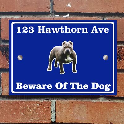 Beware of The Dog, Doberman German Shepherd Pitbull Rottweiler, Address Sign For House Home or Business, Door Number Road Name Plaque, in A5 or A4 Size - A5 (210mm x 147mm) - Blue - Pitbull