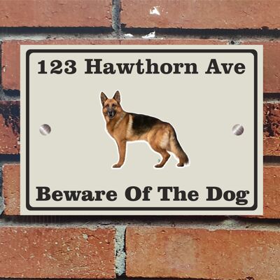 Beware of The Dog, Doberman German Shepherd Pitbull Rottweiler, Address Sign For House Home or Business, Door Number Road Name Plaque, in A5 or A4 Size - A5 (210mm x 147mm) - Ivory - German Shepherd