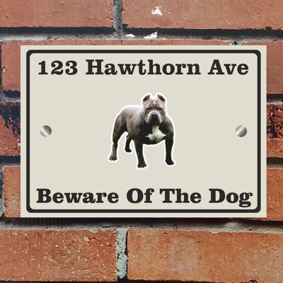 Beware of The Dog, Doberman German Shepherd Pitbull Rottweiler, Address Sign For House Home or Business, Door Number Road Name Plaque, in A5 or A4 Size - A5 (210mm x 147mm) - Ivory - Pitbull
