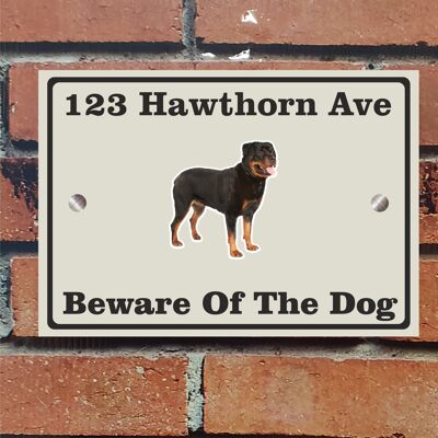 Beware of The Dog, Doberman German Shepherd Pitbull Rottweiler, Address Sign For House Home or Business, Door Number Road Name Plaque, in A5 or A4 Size - A5 (210mm x 147mm) - Ivory - Rottweiler
