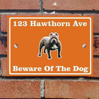 Beware of The Dog, Doberman German Shepherd Pitbull Rottweiler, Address Sign For House Home or Business, Door Number Road Name Plaque, in A5 or A4 Size - A5 (210mm x 147mm) - Orange - Pitbull