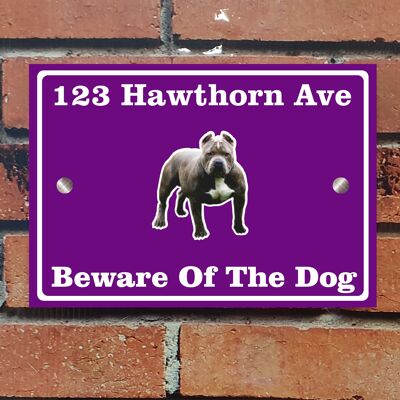 Beware of The Dog, Doberman German Shepherd Pitbull Rottweiler, Address Sign For House Home or Business, Door Number Road Name Plaque, in A5 or A4 Size - A5 (210mm x 147mm) - Purple - Pitbull