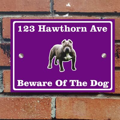 Beware of The Dog, Doberman German Shepherd Pitbull Rottweiler, Address Sign For House Home or Business, Door Number Road Name Plaque, in A5 or A4 Size - A5 (210mm x 147mm) - Purple - Pitbull
