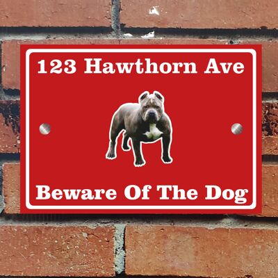 Beware of The Dog, Doberman German Shepherd Pitbull Rottweiler, Address Sign For House Home or Business, Door Number Road Name Plaque, in A5 or A4 Size - A5 (210mm x 147mm) - Red - Pitbull