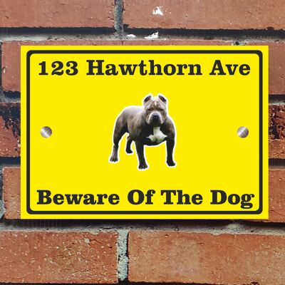 Beware of The Dog, Doberman German Shepherd Pitbull Rottweiler, Address Sign For House Home or Business, Door Number Road Name Plaque, in A5 or A4 Size - A5 (210mm x 147mm) - Yellow - Pitbull