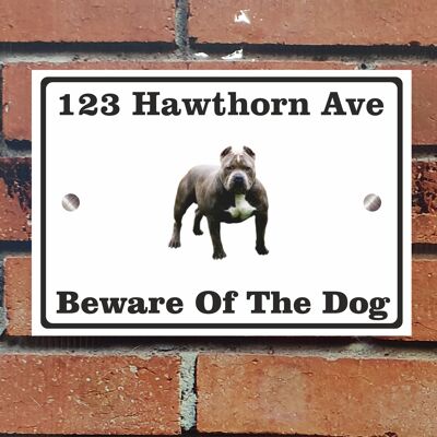 Beware of The Dog, Doberman German Shepherd Pitbull Rottweiler, Address Sign For House Home or Business, Door Number Road Name Plaque, in A5 or A4 Size - A4 (297mm x 210mm) - White - Pitbull