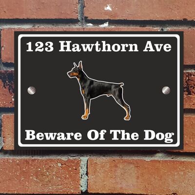 Beware of The Dog, Doberman German Shepherd Pitbull Rottweiler, Address Sign For House Home or Business, Door Number Road Name Plaque, in A5 or A4 Size - A4 (297mm x 210mm) - Black - Doberman