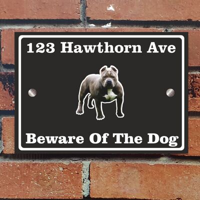 Beware of The Dog, Doberman German Shepherd Pitbull Rottweiler, Address Sign For House Home or Business, Door Number Road Name Plaque, in A5 or A4 Size - A4 (297mm x 210mm) - Black - Pitbull