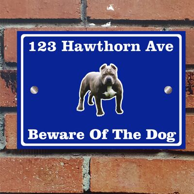Beware of The Dog, Doberman German Shepherd Pitbull Rottweiler, Address Sign For House Home or Business, Door Number Road Name Plaque, in A5 or A4 Size - A4 (297mm x 210mm) - Blue - Pitbull