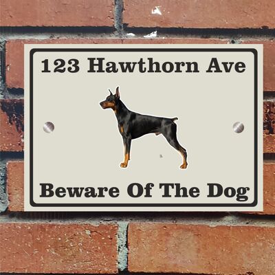 Beware of The Dog, Doberman German Shepherd Pitbull Rottweiler, Address Sign For House Home or Business, Door Number Road Name Plaque, in A5 or A4 Size - A4 (297mm x 210mm) - Ivory - Doberman