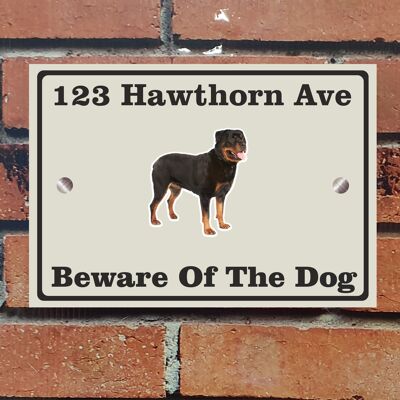 Beware of The Dog, Doberman German Shepherd Pitbull Rottweiler, Address Sign For House Home or Business, Door Number Road Name Plaque, in A5 or A4 Size - A4 (297mm x 210mm) - Ivory - Rottweiler