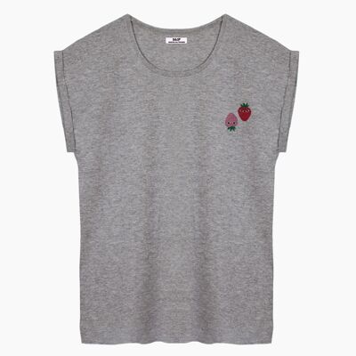 T-SHIRT FEMME GRIS LOGOS ROSE ET ROUGE