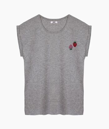 T-SHIRT FEMME GRIS LOGOS ROSE ET ROUGE 1