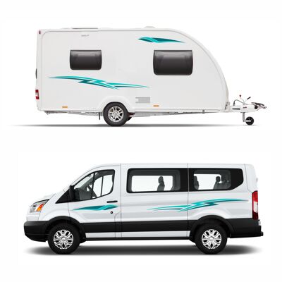 Graphics Decals For Motorhome Caravan Campervan VW T4, T5, Berlingo, Transit Van Minibus MH006 - Aqua & Teal