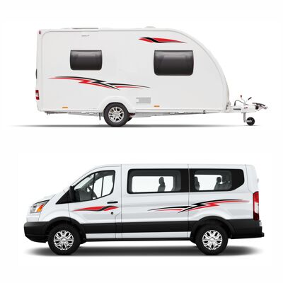 Graphics Decals For Motorhome Caravan Campervan VW T4, T5, Berlingo, Transit Van Minibus MH006 - Black & Red
