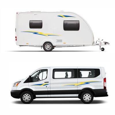 Graphics Decals For Motorhome Caravan Campervan VW T4, T5, Berlingo, Transit Van Minibus MH006 - Blue & Yellow