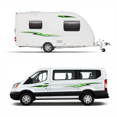 Graphics Decals For Motorhome Caravan Campervan VW T4, T5, Berlingo, Transit Van Minibus MH006 - Green & Black
