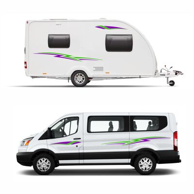 Graphics Decals For Motorhome Caravan Campervan VW T4, T5, Berlingo, Transit Van Minibus MH006 - Green & Purple