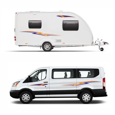 Graphics Decals For Motorhome Caravan Campervan VW T4, T5, Berlingo, Transit Van Minibus MH006 - Orange & Dark Blue