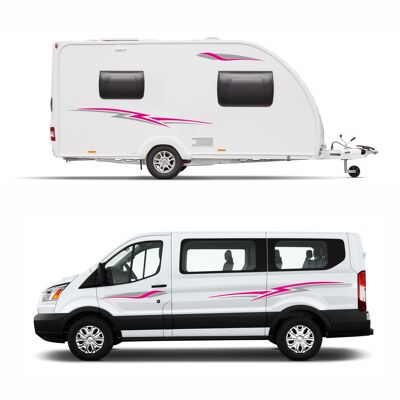 Graphics Decals For Motorhome Caravan Campervan VW T4, T5, Berlingo, Transit Van Minibus MH006 - Pink & Grey