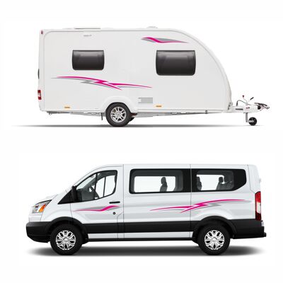 Graphics Decals For Motorhome Caravan Campervan VW T4, T5, Berlingo, Transit Van Minibus MH006 - Pink & Grey