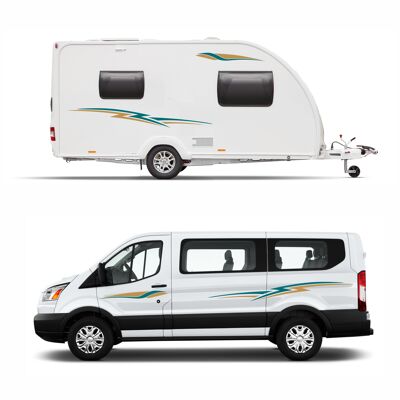 Graphics Decals For Motorhome Caravan Campervan VW T4, T5, Berlingo, Transit Van Minibus MH006 - Teal & Gold