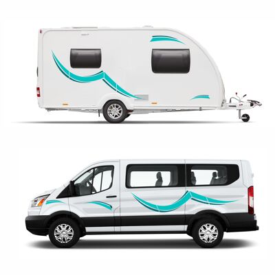 Graphics Decals For Motorhome Caravan Campervan Vivaro Transit Van Minibus MH005 - Aqua & Teal