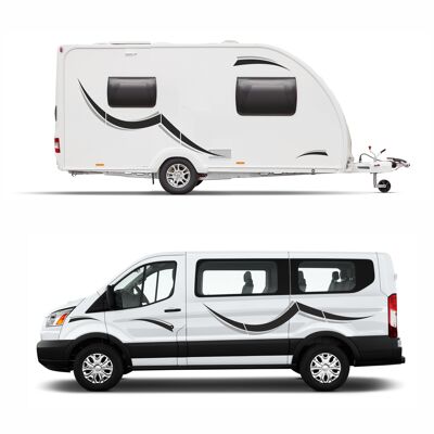Graphics Decals For Motorhome Caravan Campervan Vivaro Transit Van Minibus MH005 - Black & Grey