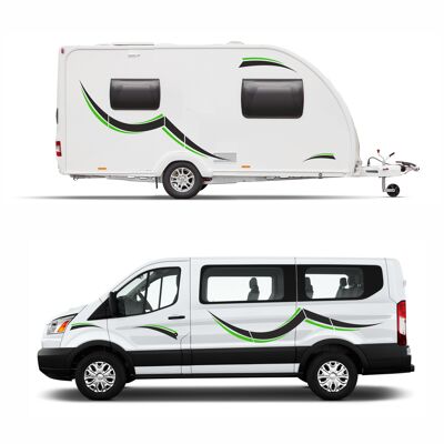 Graphics Decals For Motorhome Caravan Campervan Vivaro Transit Van Minibus MH005 - Black & Lime Green