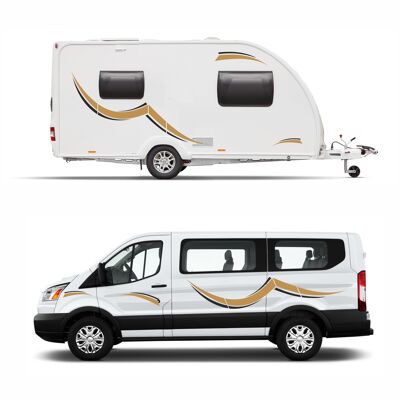 Graphics Decals For Motorhome Caravan Campervan Vivaro Transit Van Minibus MH005 - Gold & Black