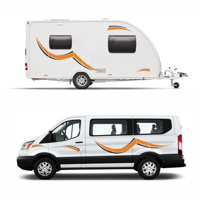 Graphics Decals For Motorhome Caravan Campervan Vivaro Transit Van Minibus MH005 - Orange & Black
