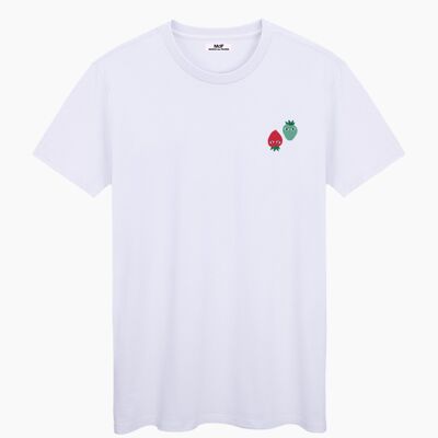 Red and neo mint logos white unisex t-shirt