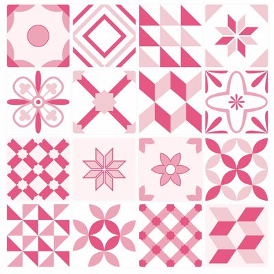 Mosaic Tile Stickers, Pink, Pack Of 16, All Sizes, Waterproof Azulejo Transfers For Kitchen / Bathroom Tiles P05 - 100mm x 100mm - 4 x 4 Inch - 1 Of Each Pattern