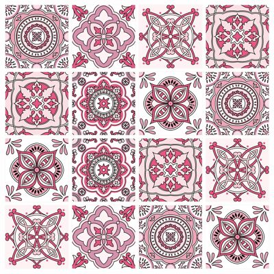 Mosaic Tile Stickers, Pink, Pack Of 24, All Sizes, Waterproof, Transfers For Kitchen / Bathroom Tiles P04 - 100mm x 100mm - 4 x 4 Inch - 4 Of Each Pattern